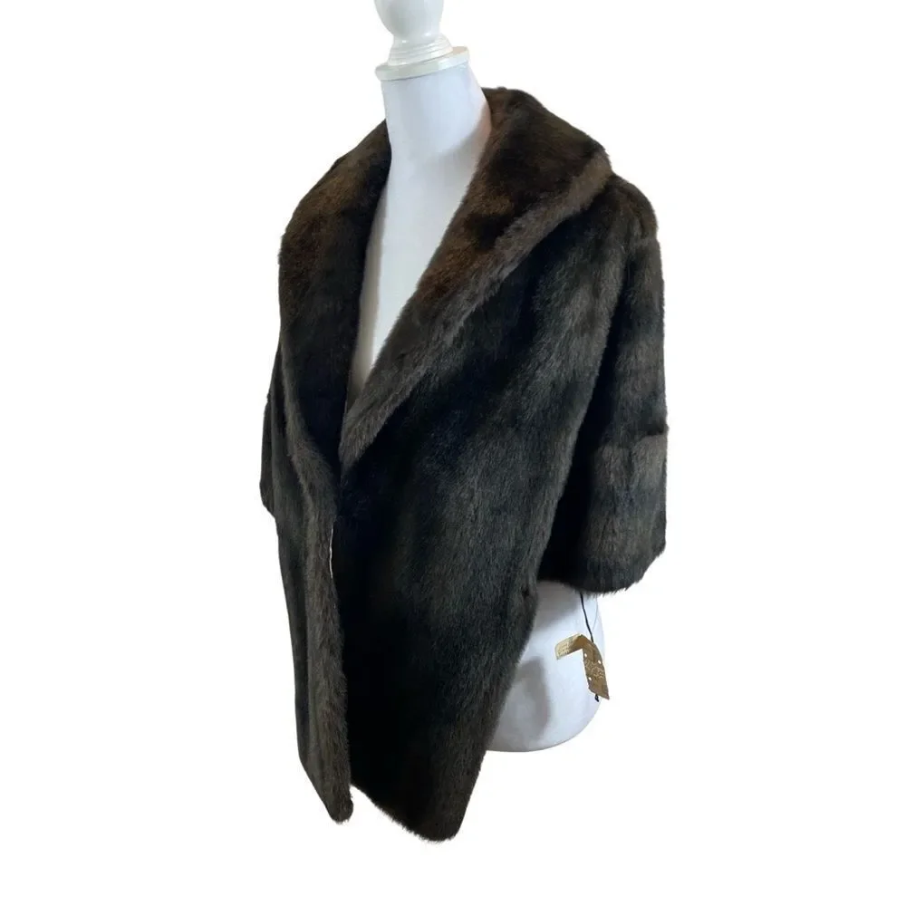 New With Original Tags Vintage Brown Faux Fur Capelet Shawl‎ One Size